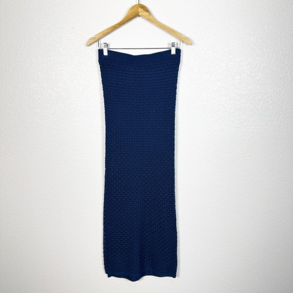 Olive and Oak Boho Crochet‎ Coastal Beachy Open Knit Maxi Skirt Blue Small